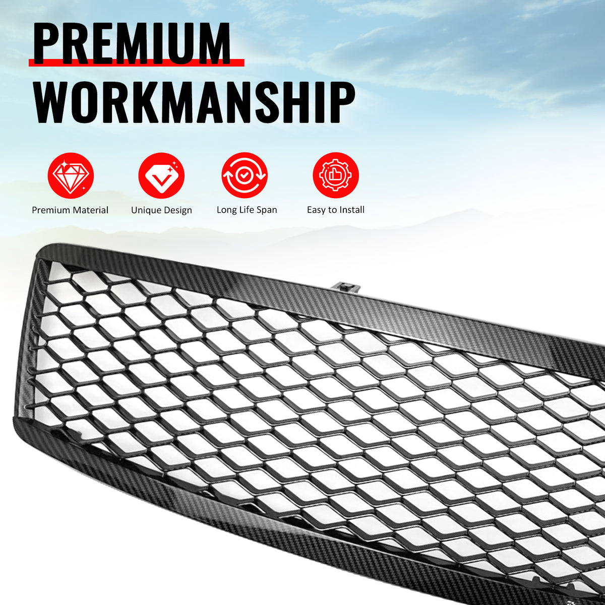 Fits 07-08 Infiniti G35 4Dr Honeycomb Style Upper Grille Carbon Fiber Print ABS