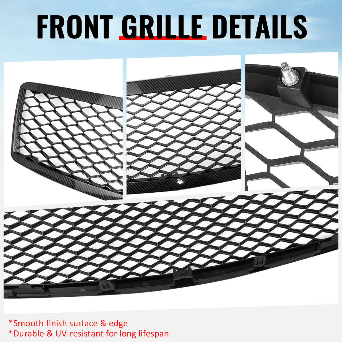 Fits 07-08 Infiniti G35 4Dr Honeycomb Style Upper Grille Carbon Fiber Print ABS