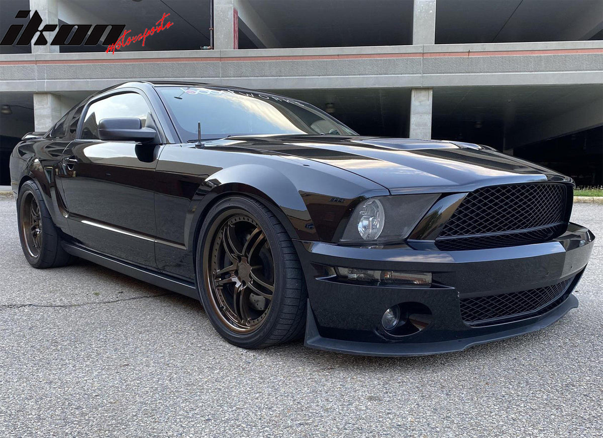 IKON MOTORSPORTS, Fender Liners Compatible With 2007-2009 Ford Mustang GT500 GT500KR, OE Style Black Front Left Right Side Rearward Inner Guard Front Splash Shield