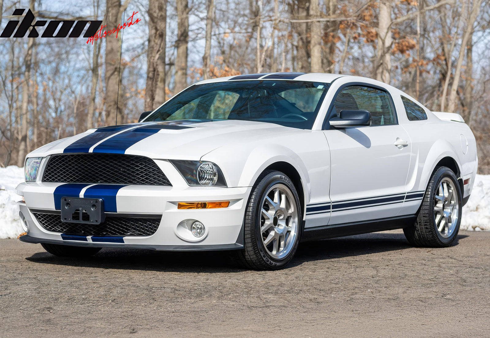 IKON MOTORSPORTS Head Lights, Compatible With 2007-2009 Ford Mustang GT500 GT500KR, OE Style Black Housing Chromed Reflector Front Bumper Left Right Side Headlight, Lamp H13 Halogen Bulbs Replacement