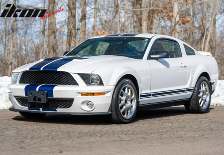 IKON MOTORSPORTS Head Lights, Compatible With 2007-2009 Ford Mustang GT500 GT500KR, OE Style Black Housing Chromed Reflector Front Bumper Left Right Side Headlight, Lamp H13 Halogen Bulbs Replacement