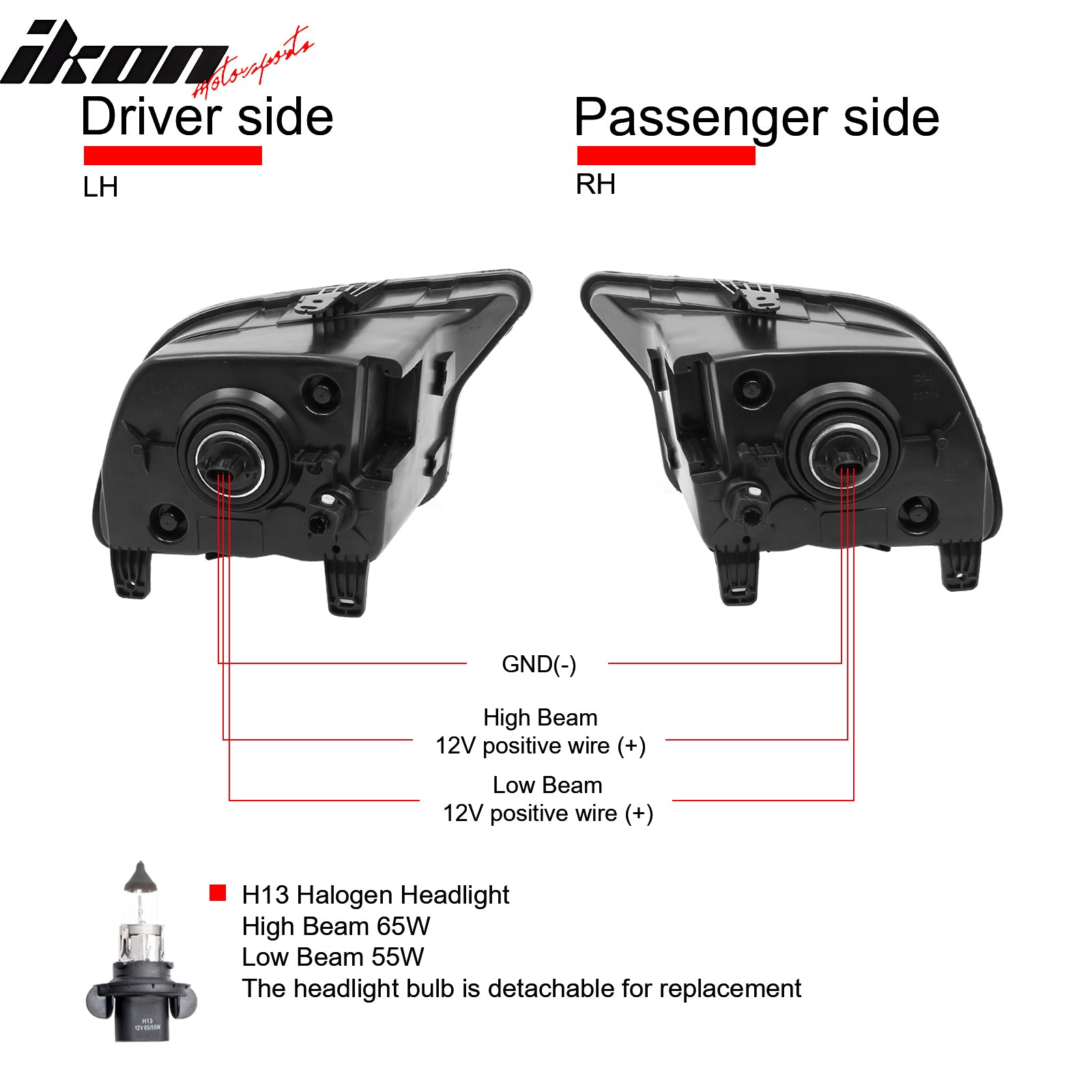 Fits 07-09 Ford Mustang Shelby GT500 OE Style Halogen Bulb Headlights Lamp Pair