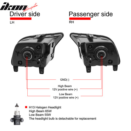 Fits 07-09 Ford Mustang Shelby GT500 OE Style Halogen Bulb Headlights Lamp Pair