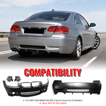 Fits 07-10 BMW E92 E93 3 Series M3 Style Fog Lamps Front & Rear Bumper Cover PP