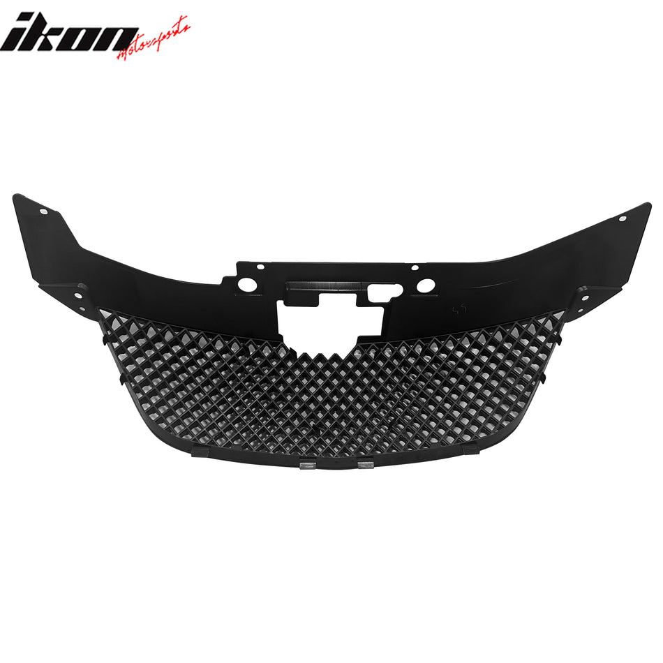 IKON MOTORSPORTS Front Bumper Grille, Compatible with 2007-2010 Chrysler Sebring Convertible 2DR, Bently Mesh Style Black ABS Replacement Front Bumper Grill Assembly, 1PC