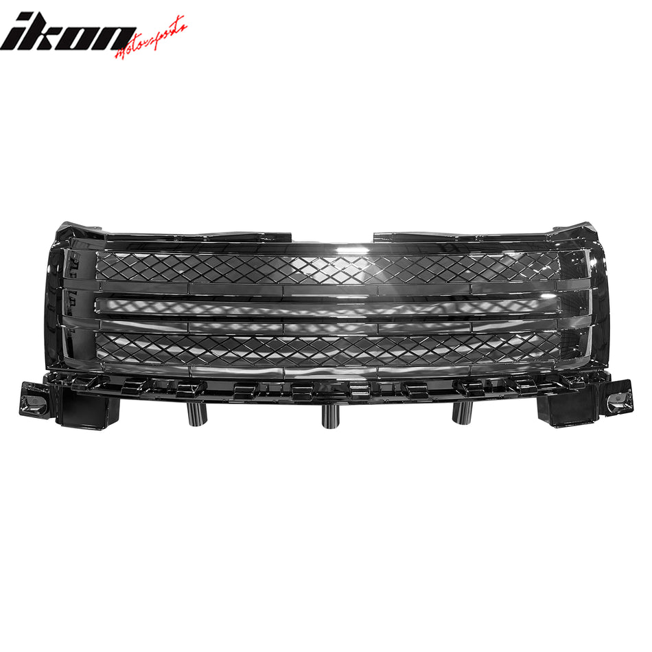 IKON MOTORSPORTS Front Bumper Grille, Compatible with 2007-2010 Ford Edge, Horizontal Bar W/Mesh Style Chrome ABS Plastic Replacement Front Bumper Grill Assembly