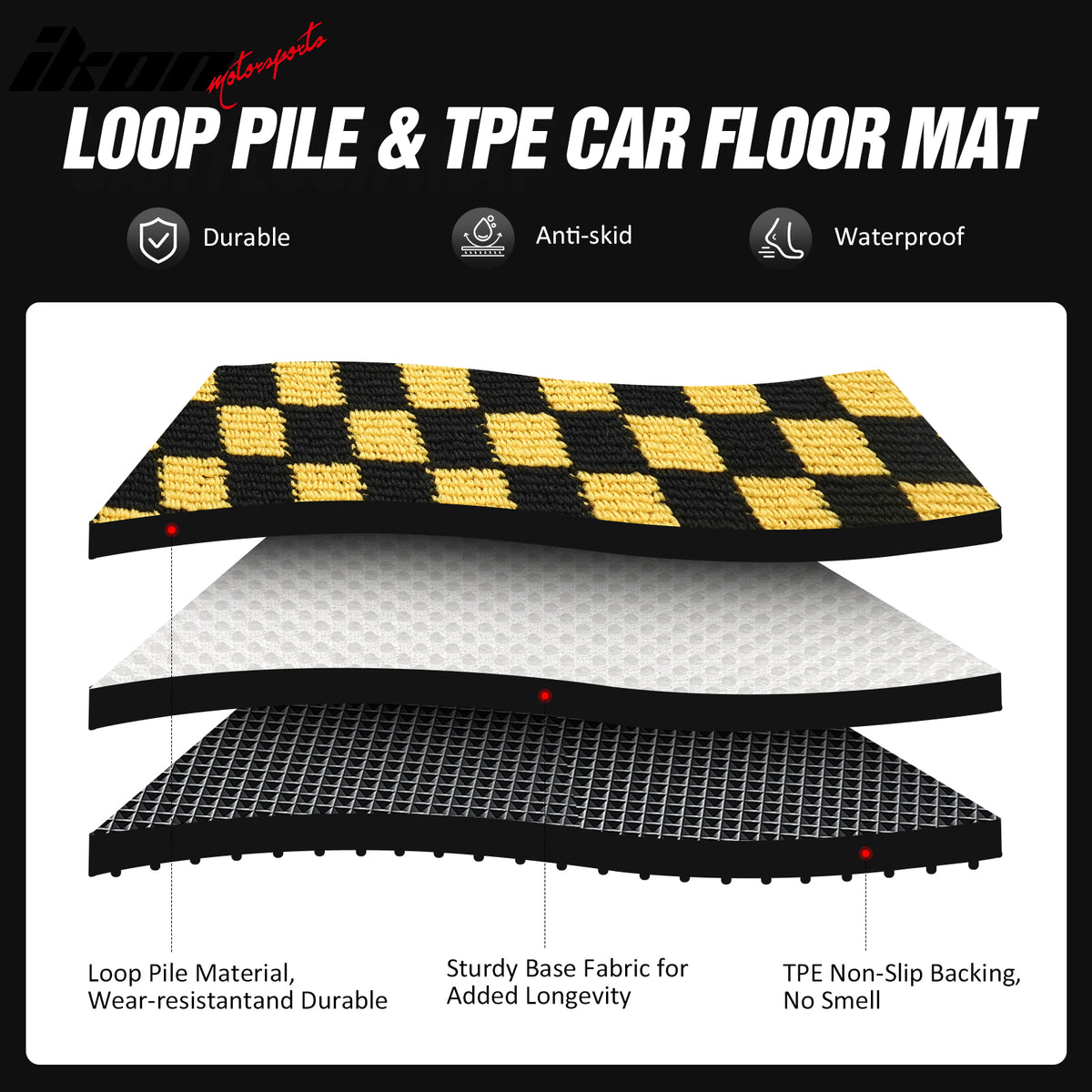 Fits 07-11 Toyota Camry Anti-slip Floor Mats Checkered Carpet Black Yellow Plaid