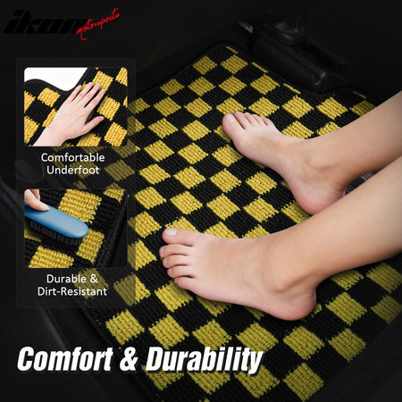 Fits 07-11 Toyota Camry Anti-slip Floor Mats Checkered Carpet Black Yellow Plaid