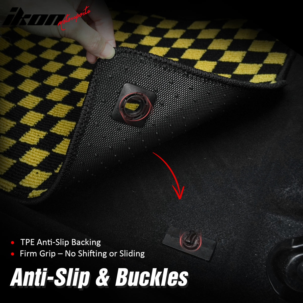 Fits 07-11 Toyota Camry Anti-slip Floor Mats Checkered Carpet Black Yellow Plaid