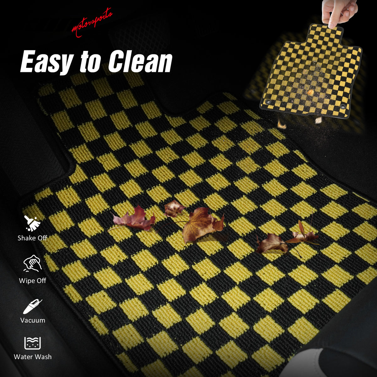 Fits 07-11 Toyota Camry Anti-slip Floor Mats Checkered Carpet Black Yellow Plaid