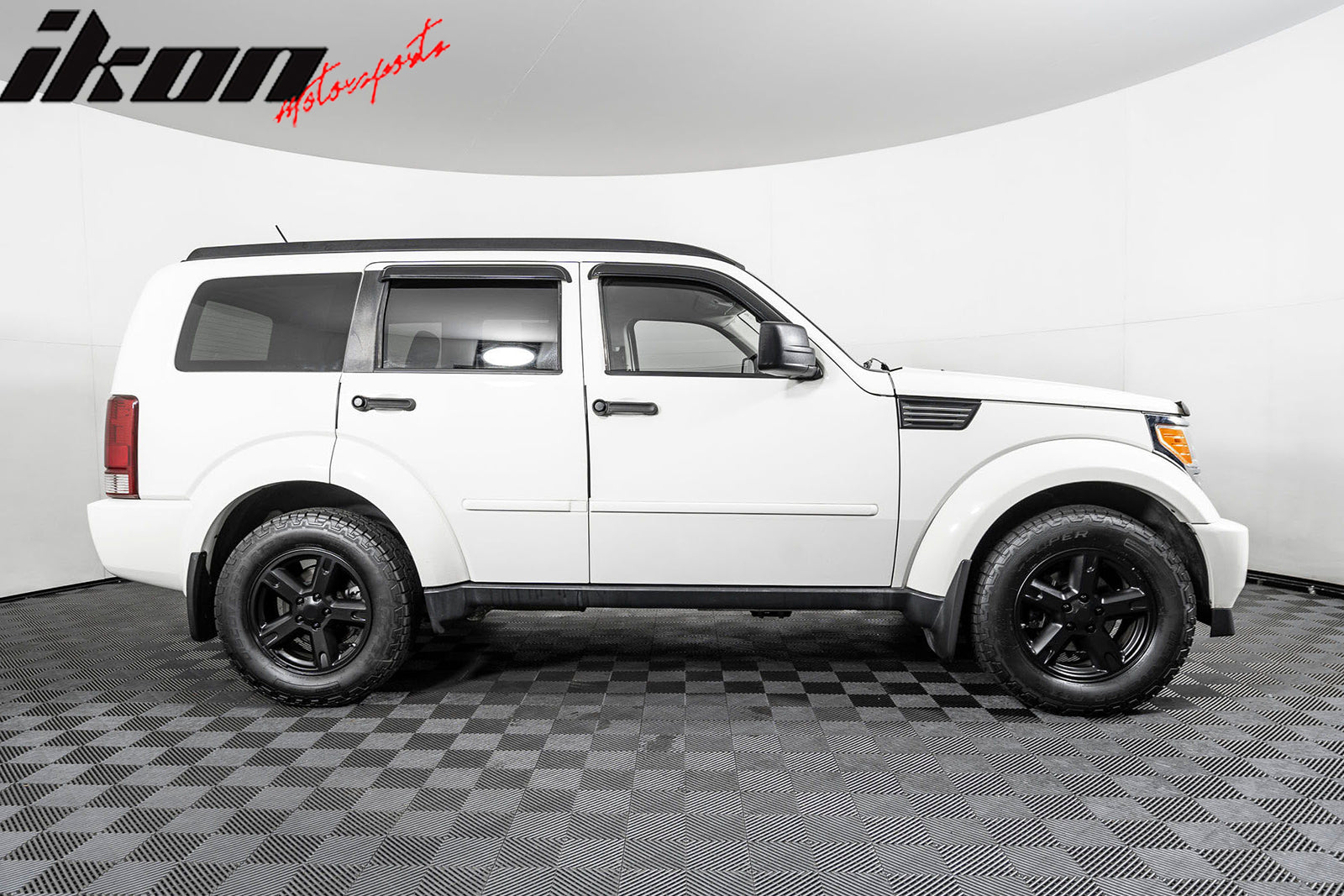 IKON MOTORSPORTS Tape on Window Visor Compatible with 2007-2011 Dodge Nitro, Slim Style Acrylic Smoke Tinted 4PCS Sun Rain Shade Guard Wind Vent Air Deflector