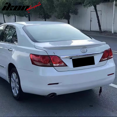 IKON MOTORSPORTS, Trunk Spoiler Compatible with 2007-2011 Toyota Camry Sedan 4-Door, OE Style Unpainted Beige ABS Plastic Rear Trunk Lid Spoiler Wing Lip