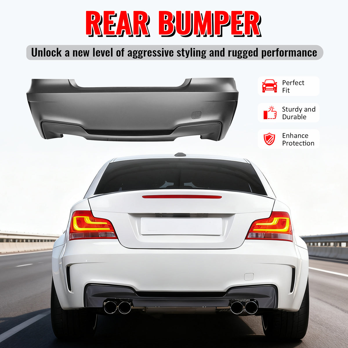 Fits 07-13 BMW 1-Series E82 Coupe E88 1M Style Rear Bumper Cover Replacement PP