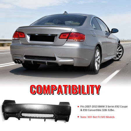 Fits 07-13 BMW E92 E93 3 Series 2Dr M3 Style Rear Bumper Cover Replacement PP