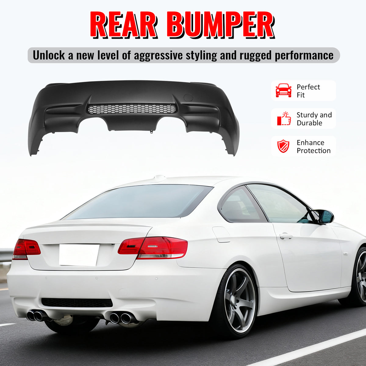 Fits 07-13 BMW E92 3-Series Coupe 2Dr M3 Style Rear Bumper Cover Replacement PP