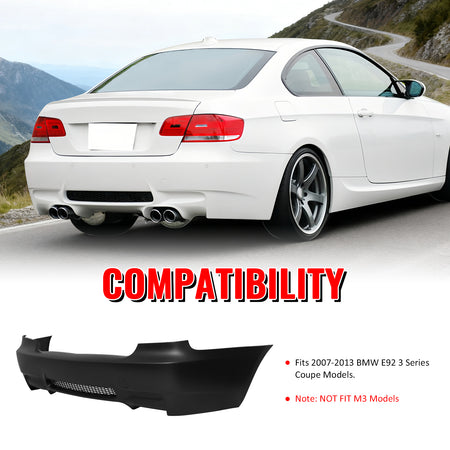 Fits 07-13 BMW E92 3-Series Coupe 2Dr M3 Style Rear Bumper Cover Replacement PP
