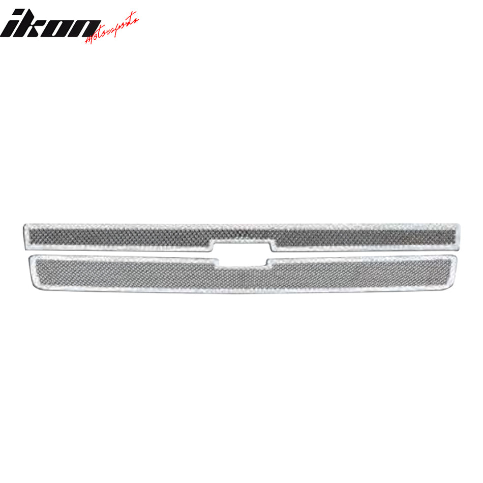 IKON MOTORSPORTS Front Upper Insert Grille, Compatible with 2007-2013 Chevy Silverado 1500, Mesh Style Chrome Stainless Steel Replacement Front Bumper Grill Trim 2PCS