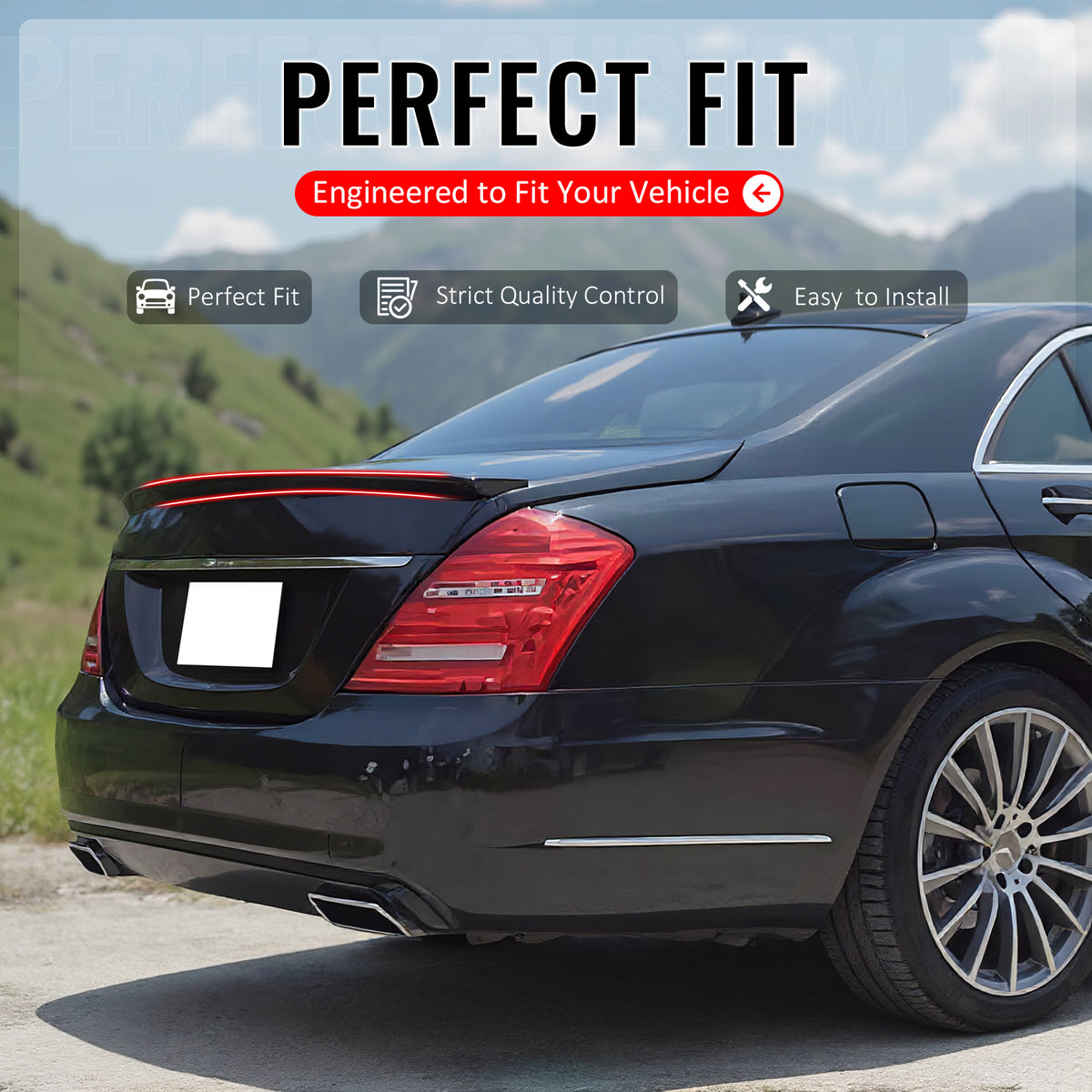 IKON MOTORSPORTS, Trunk Spoiler Compatible with 2007-2013 Mercedes-Benz W221 S-Class S350 S400 S500 S550 S600 S63 AMG S65 AMG S450, Gloss Black AMG Style ABS Plastic Rear Trunk Lid Spoiler Wing Lip