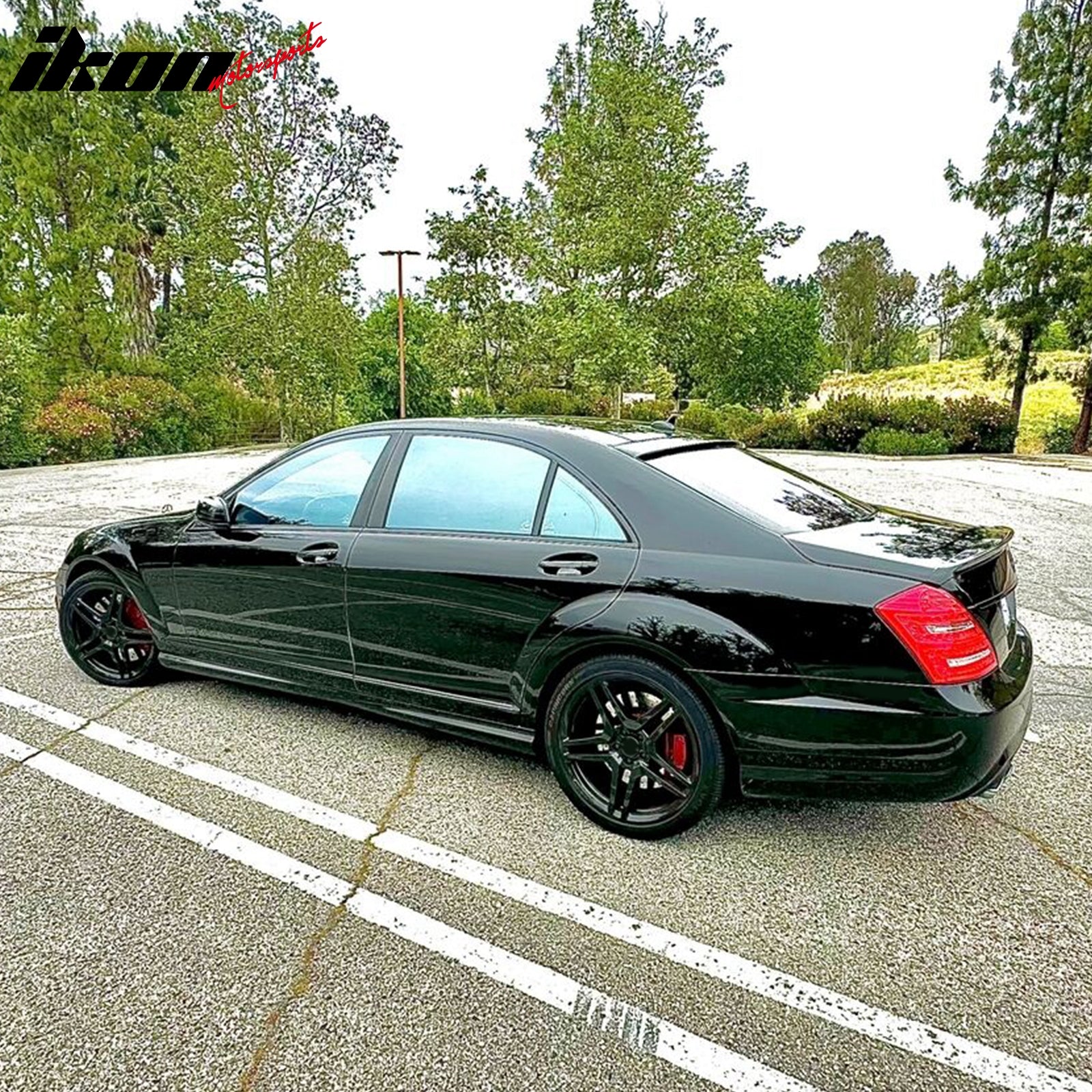 Fits 07-13 W221 Sedan AMG Trunk Spoiler & L Type Roof Wing Painted #040 Black