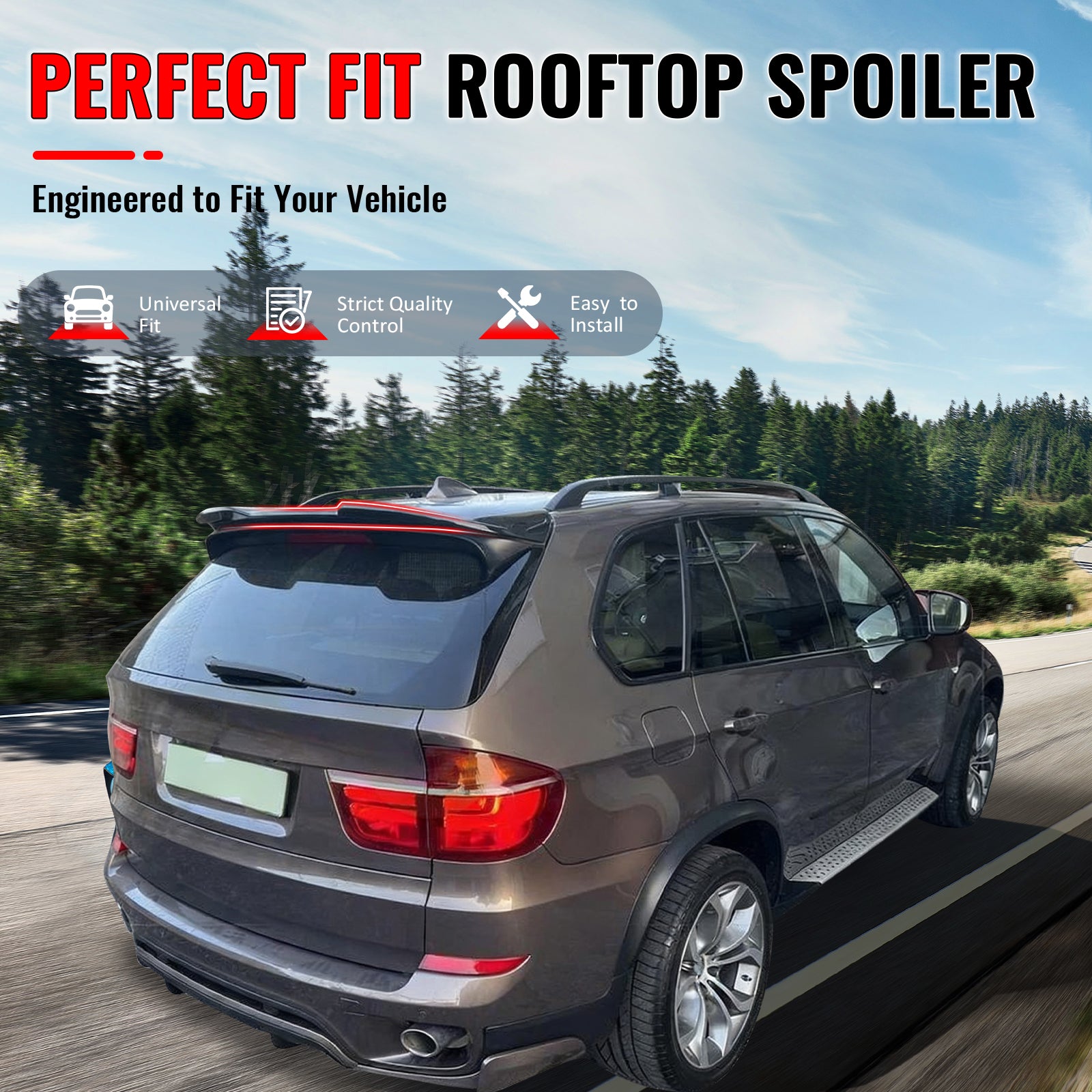 IKON MOTORSPORTS, Rear Window Roof Spoiler Compatible with 2007-2013 BMW X5 E70 Facelift, Gloss Black ABS Plastic Add-on Top Roofline Windshield Visor Spoiler Wing