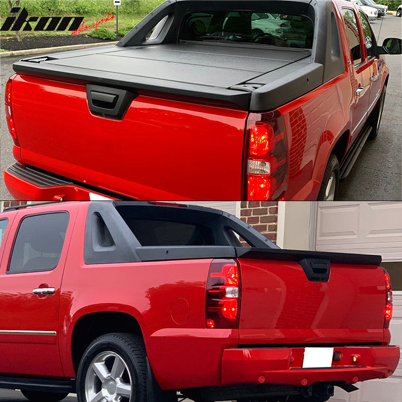 IKON MOTORSPORTS, Tailgate Protector Compatible with 2007-2013 Chevrolet Avalanche & Cadillac Escalade EXT, PP Matte Black Tailgate Cover Moulding Cap Trim Protector
