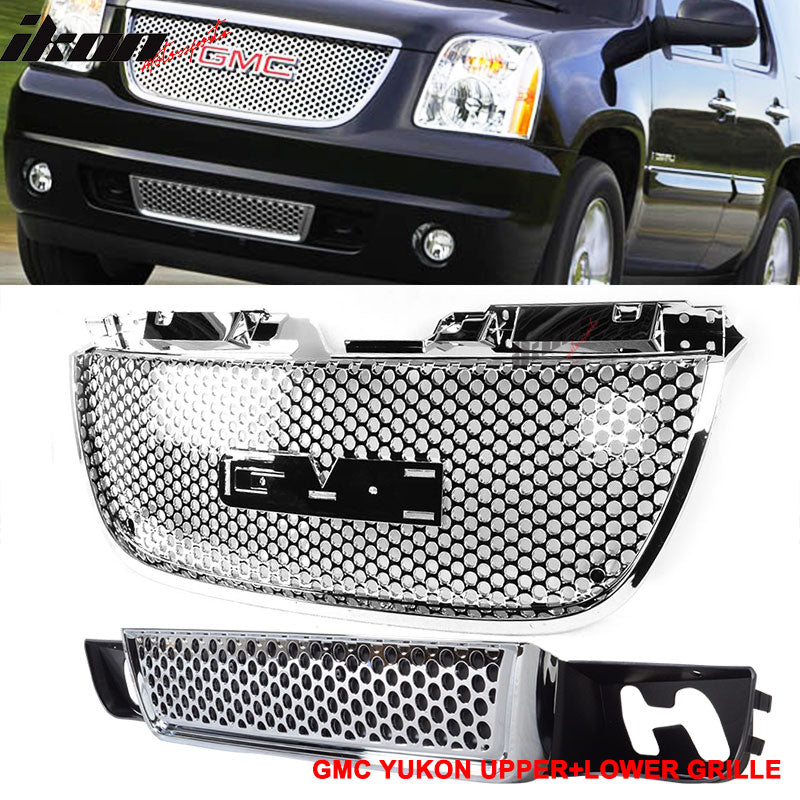 Upper + Lower Grille for GMC Yukon 2007-2014 Chrome Round Hole Mesh Style