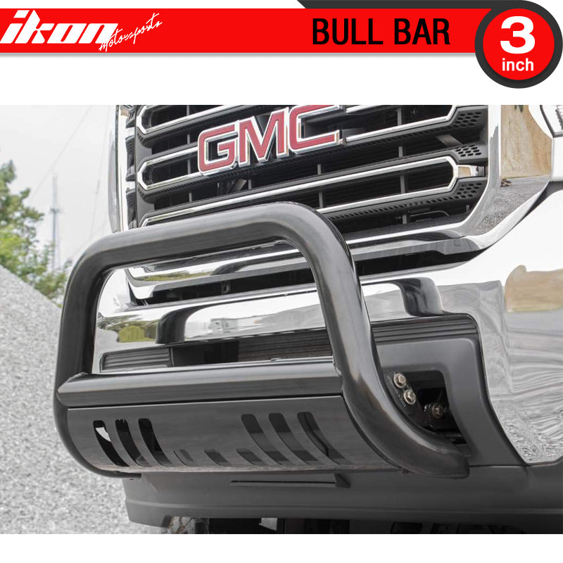 Bull Bar Compatible With 2007-2014 Chevy Silverado GMC Sierra 2500 3500HD, T304 Stainless Steel 3" Tube Black Front Bumper Push Grille Guard by IKON MOTORSPORTS