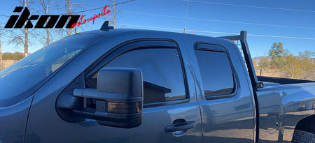 IKON MOTORSPORTS In Channel Window Visors Compatible with 2007-2013 Chevy Silverado GMC Sierra 1500 & 08-14 2500 3500 HD Extended Cab, Acrylic Smoke/Tinted Rain Guards, Side Window Wind Deflectors 4PC