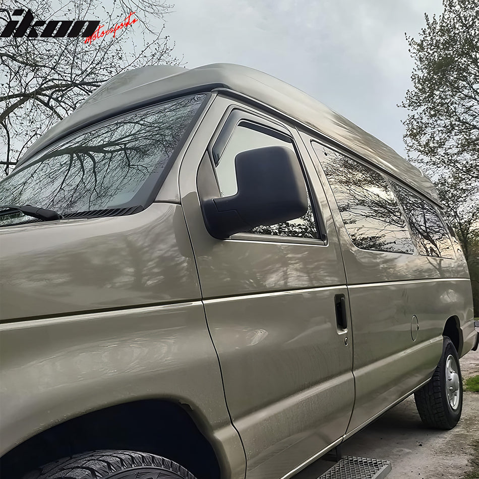 IKON MOTORSPORTS In Channel Window Visors Compatible with 2007-2014 Ford E-150 E-250 E-350/E-450 Super Duty, Slim Style Acrylic Smoke Rain Guards, Side Window Wind Deflectors 2PCS