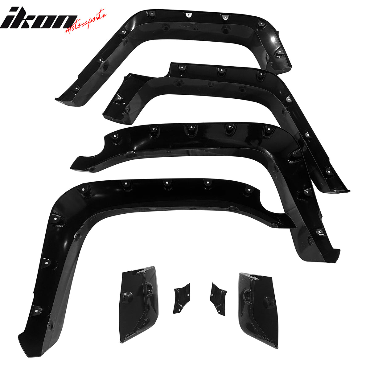 IKON MOTORSPORTS Fender Flares Compatible with 2007-2015 Toyota FJ Cruiser Rivet/Bolt Style ABS Smooth Wheel Flare Cover Protector Set, 8 Pcs, Front & Rear