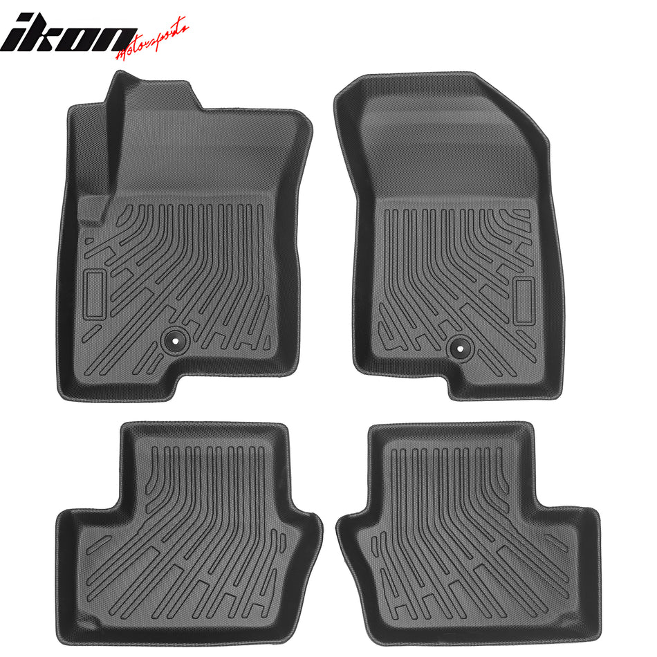 IKON MOTORSPORTS 3D TPE Floor Mats + Trunk & Backrest Mats + Window Visors, Compatible with 2007-2017 Jeep Compass, TPE All Weather Waterproof Non-Slip Floor Liners, Front & 2nd Row Full Set, Black