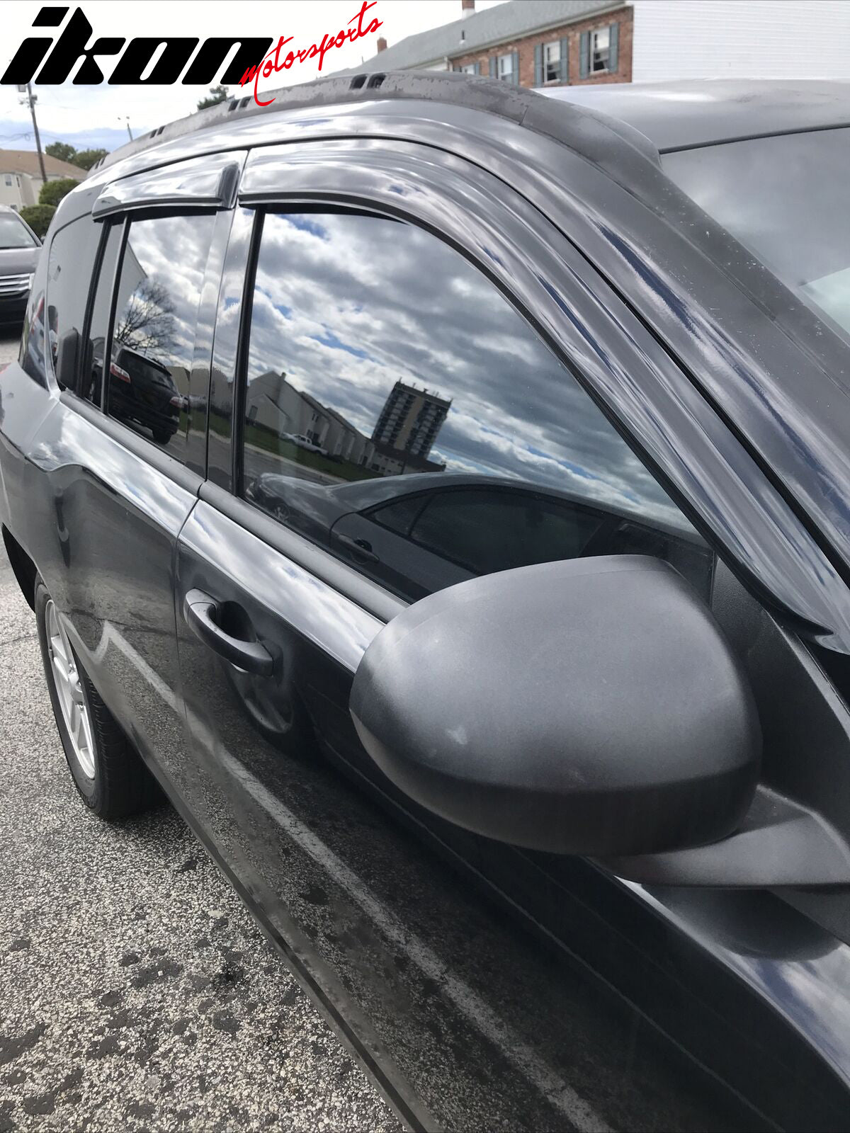 Fit 07-17 Jeep Compass Acrylic 4PC Window Visor Sun Guard Rain Deflector Tape-On