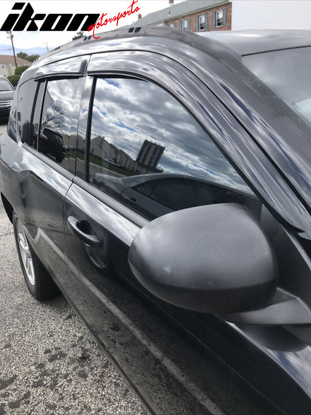 Fit 07-17 Jeep Compass Acrylic 4PC Window Visor Sun Guard Rain Deflector Tape-On