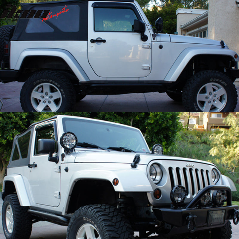 Window Visor Compatible With 2007-2017 Jeep Wrangler & 2018 Wrangler JK, Slim Style Acrylic Smoke Tinted Sun Rain Shade Guard Wind Vent Air Deflector by IKON MOTORSPORTS