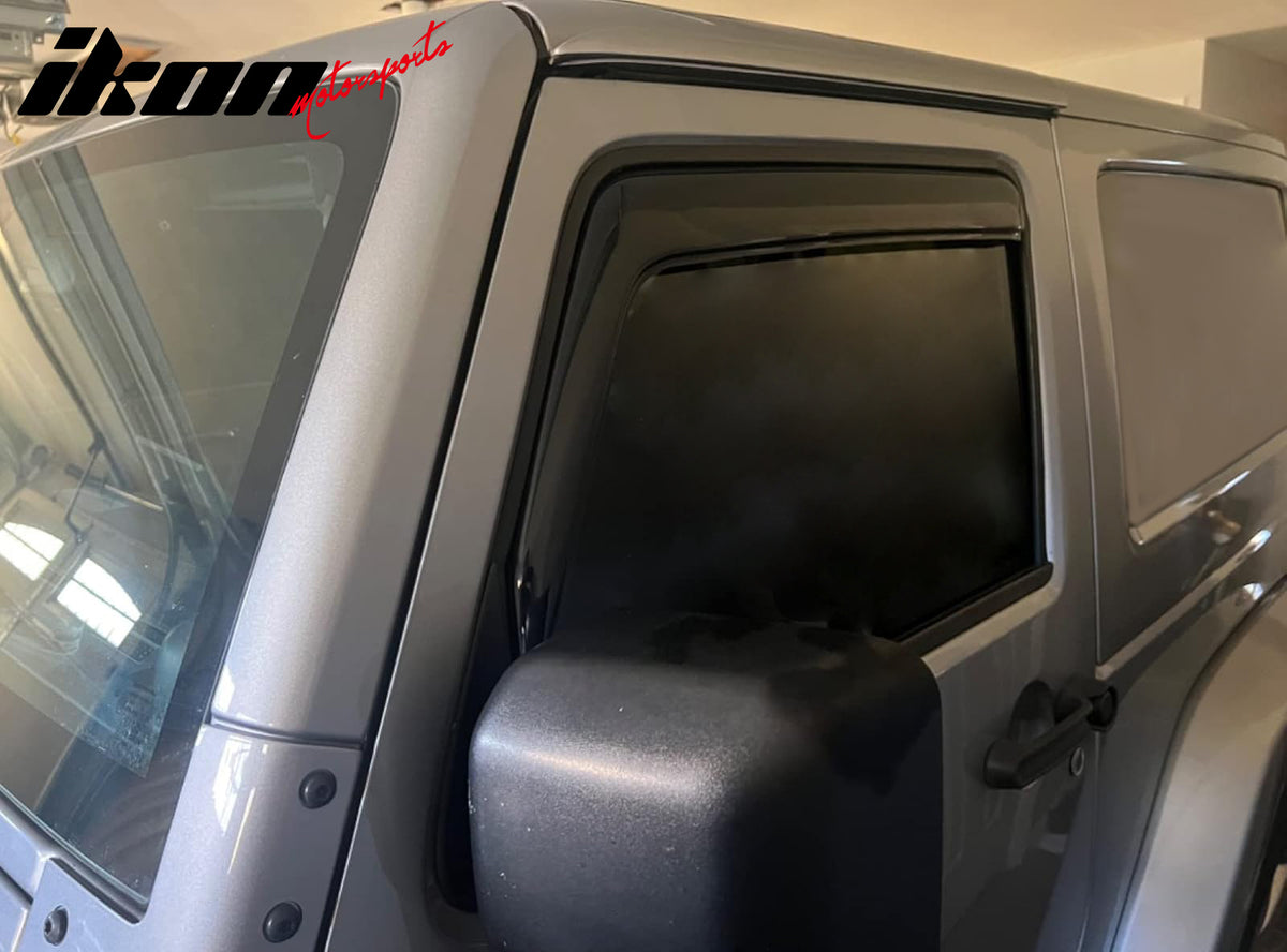 IKON MOTORSPORTS In Channel Window Visors Compatible with 2007-2017 Jeep Wrangler & 2018 Wrangler JK 2Dr, Slim Style Acrylic Smoke Rain Guards, Side Window Wind Deflectors 2PCS