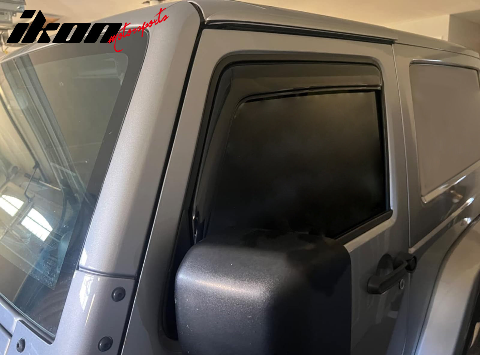 IKON MOTORSPORTS In Channel Window Visors Compatible with 2007-2017 Jeep Wrangler & 2018 Wrangler JK 2Dr, Slim Style Acrylic Smoke Rain Guards, Side Window Wind Deflectors 2PCS