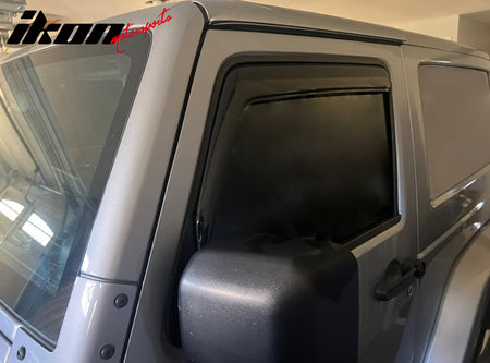 IKON MOTORSPORTS In Channel Window Visors Compatible with 2007-2017 Jeep Wrangler & 2018 Wrangler JK 2Dr, Slim Style Acrylic Smoke Rain Guards, Side Window Wind Deflectors 2PCS