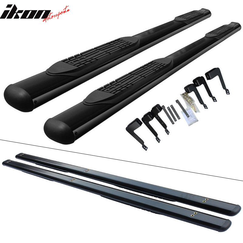 IKON MOTORSPORTS, Running Board Compatible With 2007-2021 Toyota Tundra Extended Cab, 4" Oval Side Steps Nerf Bars Black 2007 2008 2009 2010 2011 2012 2013 2014 2015