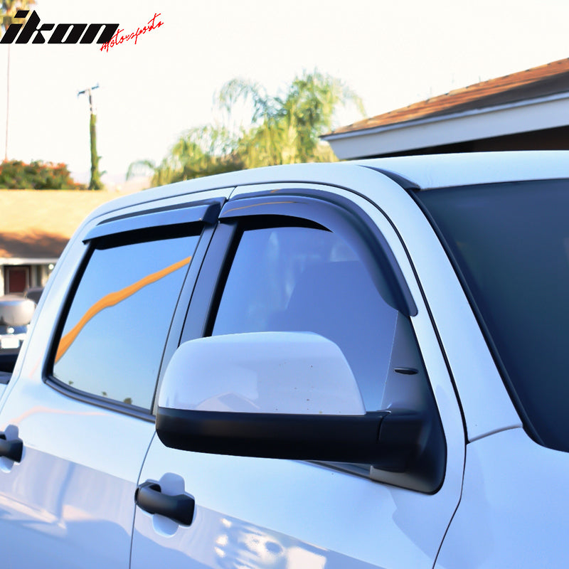 Window Visor Deflector Compatible with 2007-2021 Toyota Tundra Crewmax Cab, Slim Tinted Acrylic Resistant Shield Cover Wind Sun Rain Guard by IKON MOTORSPORTS, 2008 2009 2010
