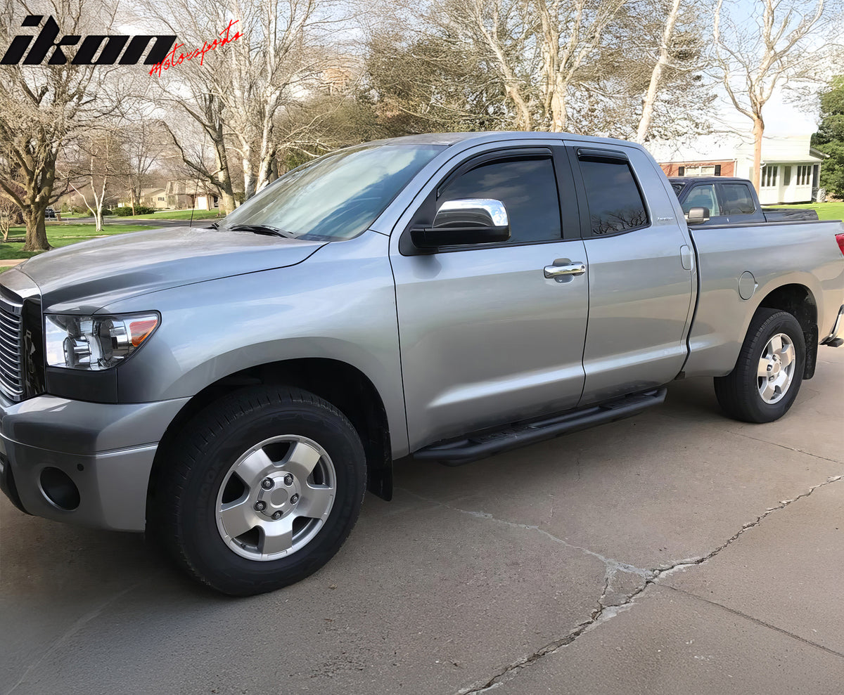 IKON MOTORSPORTS In Channel Window Visors Compatible with 2007-2021 Toyota Tundra Double Cab, Slim Style Acrylic Smoke Rain Guards, Side Window Wind Deflectors 4PCS