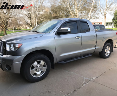 IKON MOTORSPORTS In Channel Window Visors Compatible with 2007-2021 Toyota Tundra Double Cab, Slim Style Acrylic Smoke Rain Guards, Side Window Wind Deflectors 4PCS
