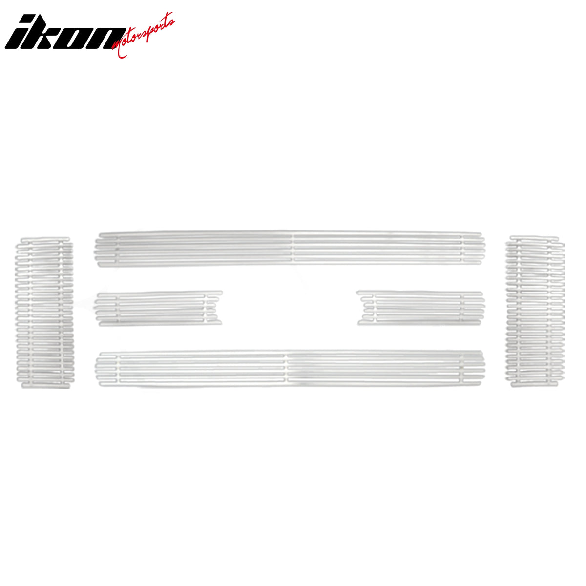 IKON MOTORSPORTS Front Upper Insert Grille, Compatible with 2008-2010 Ford F-250 F-350 Super Duty, Billet Style Chrome Stainless Steel Replacement Front Bumper Grill Trim 6PCS