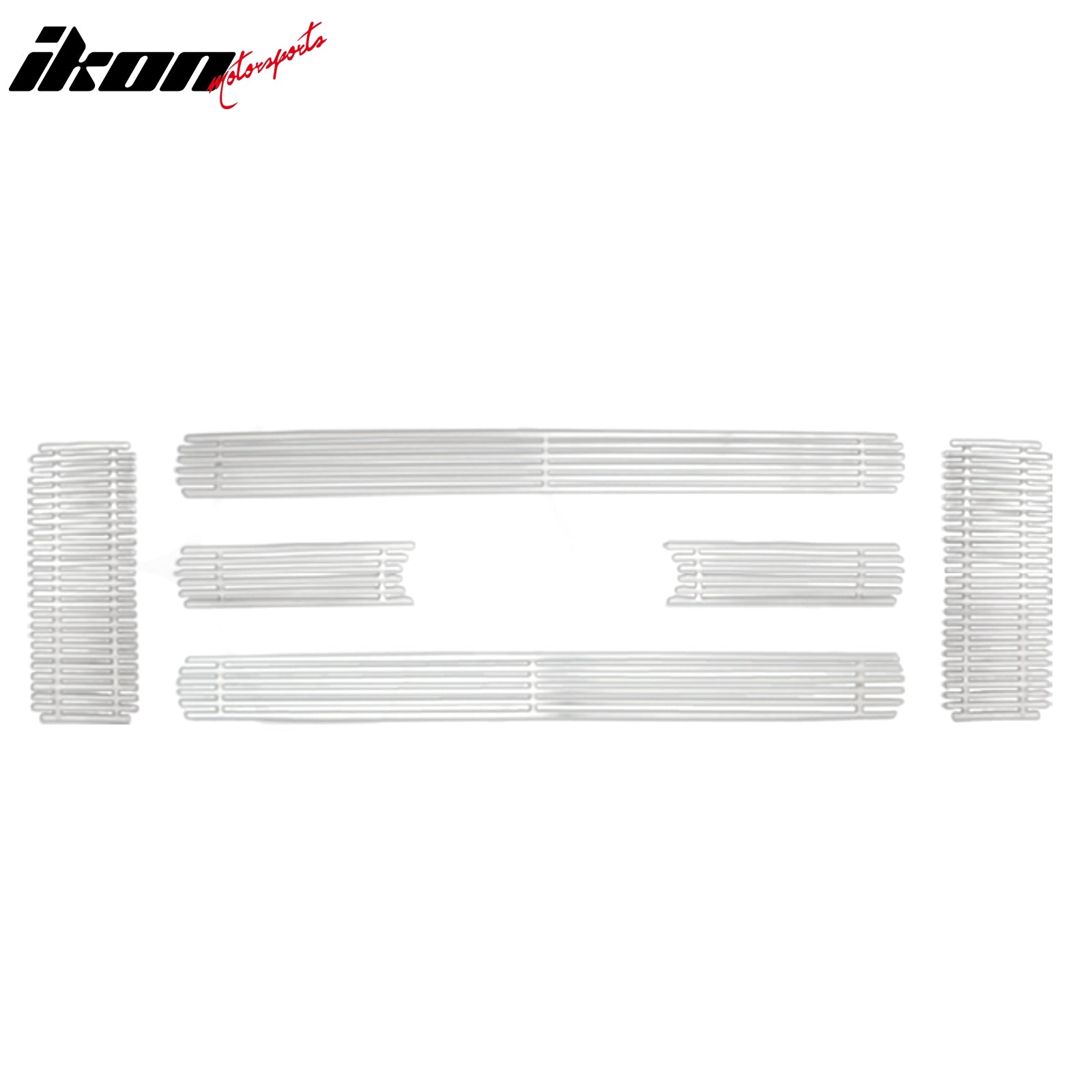 IKON MOTORSPORTS Front Upper Insert Grille, Compatible with 2008-2010 Ford F-250 F-350 Super Duty, Billet Style Chrome Stainless Steel Replacement Front Bumper Grill Trim 6PCS