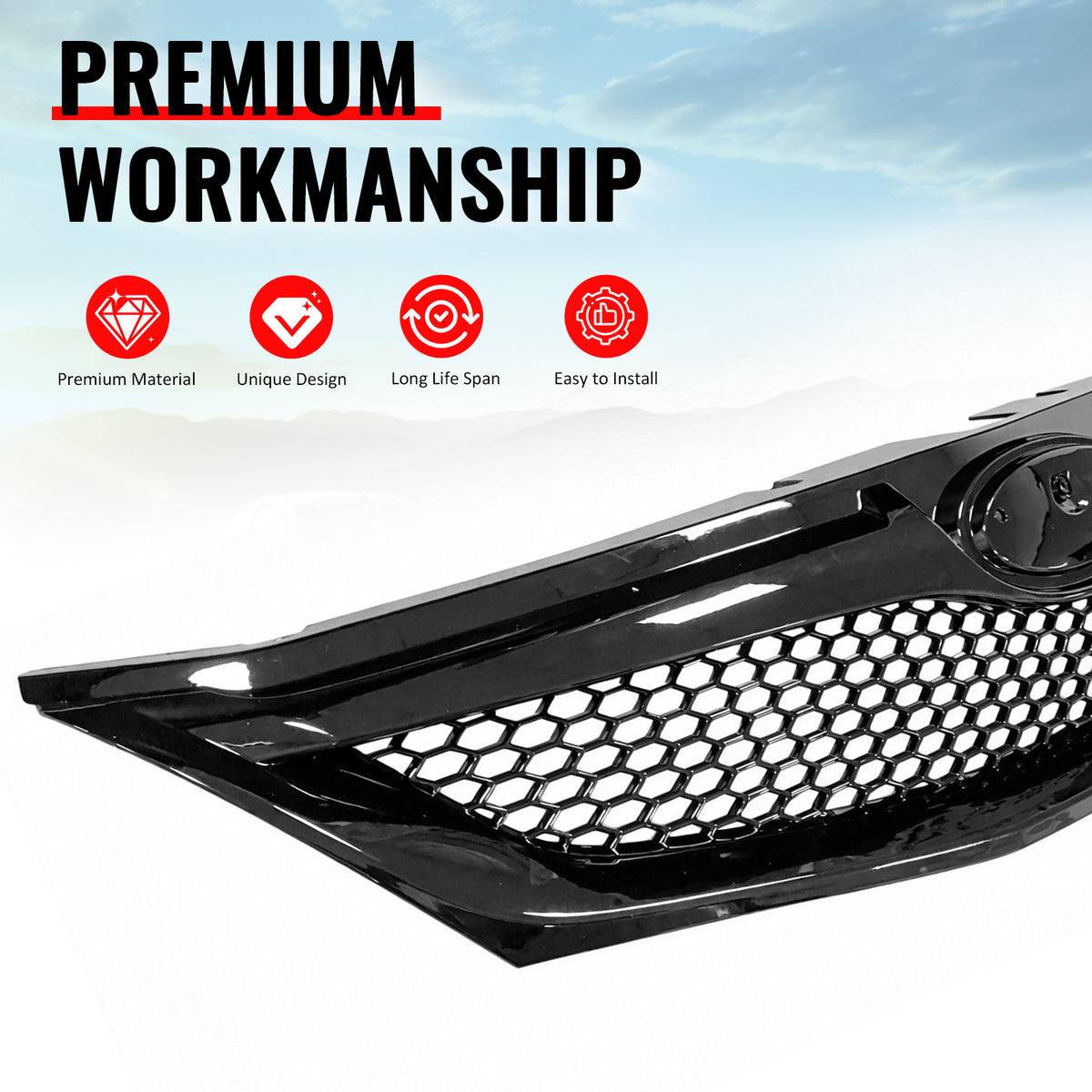 Fits 08-10 Subaru WRX & WRX STI Hatchback Honeycomb Style Grille Gloss Black ABS