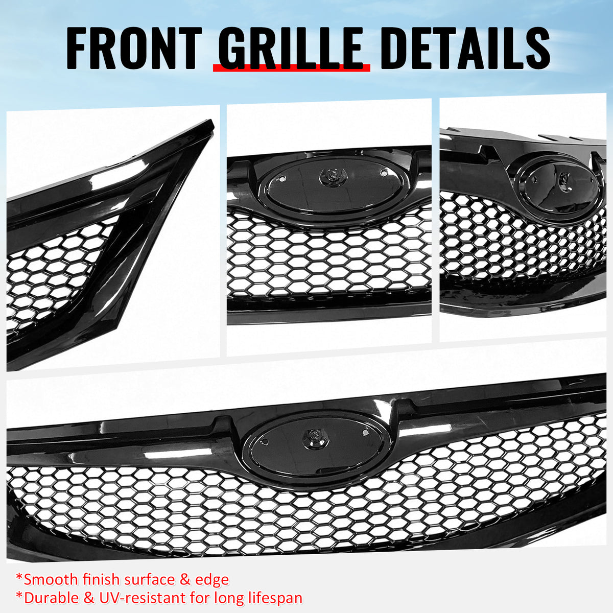 Fits 08-10 Subaru WRX & WRX STI Hatchback Honeycomb Style Grille Gloss Black ABS
