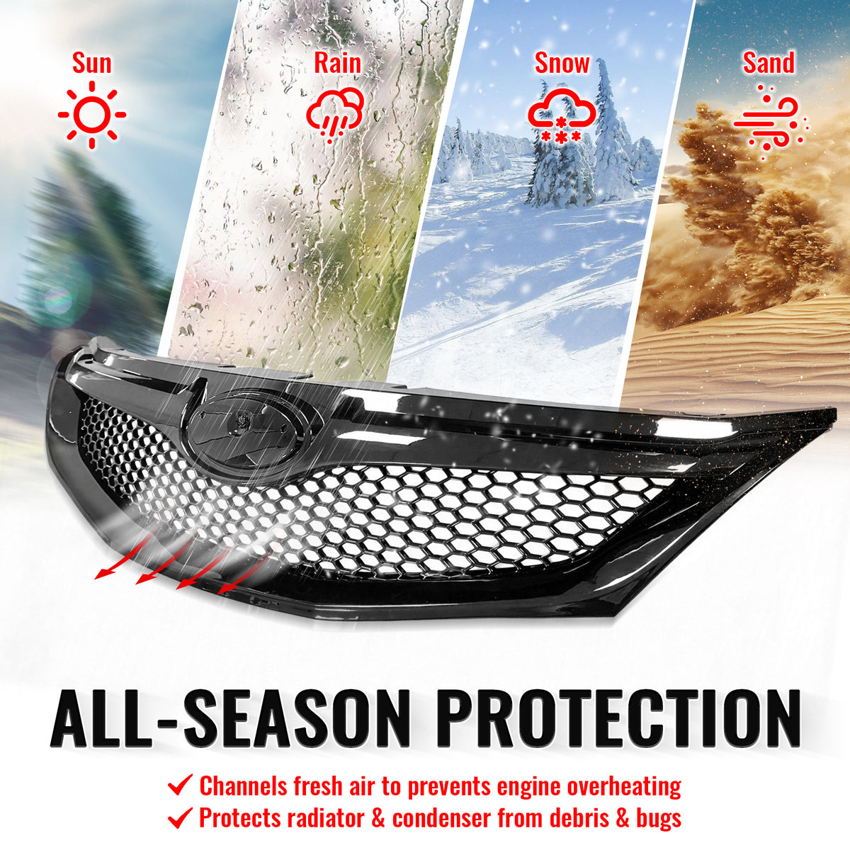 Fits 08-10 Subaru WRX & WRX STI Hatchback Honeycomb Style Grille Gloss Black ABS
