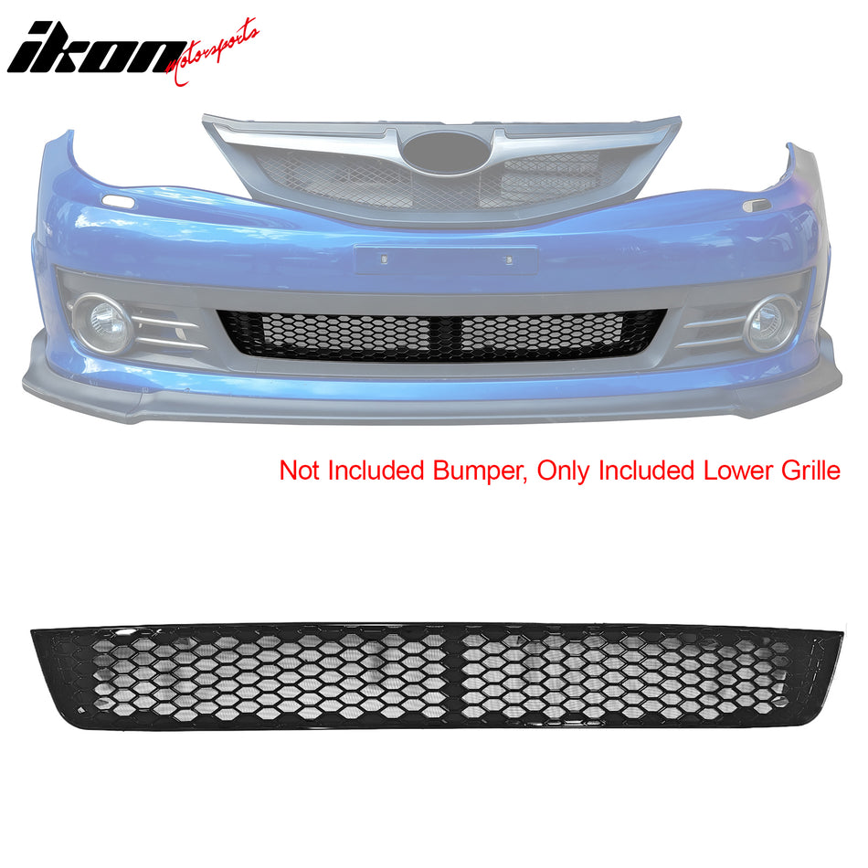 2008-2010 Subaru Impreza WRX STI Honeycomb Style Front Bumper Lower Grille Insect Prevention Gloss Black ABS