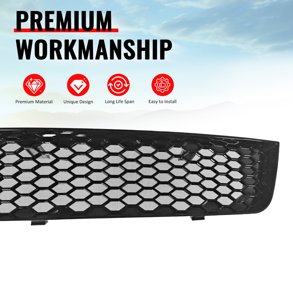 Fits 08-10 Subaru Impreza WRX STI Gloss Black Honeycomb Style Lower Grille ABS