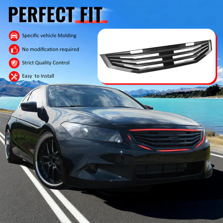 IKON MOTORSPORTS Front Upper Grille, Compatible with 2008-2010 Honda Accord Coupe 2-Door, Mugen Style Carbon Fiber Print ABS Replacement Front Bumper Hood Grill