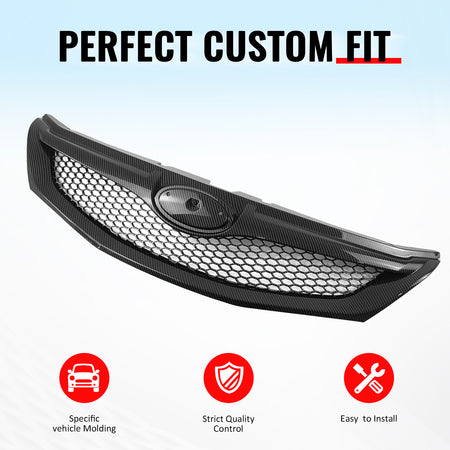 IKON MOTORSPORTS Front Upper Grille, Compatible with 2008-2010 Subaru Impreza WRX & WRX STI Hatchback, Honeycomb Style Carbon Fiber Print ABS Replacement Front Bumper Hood Grill